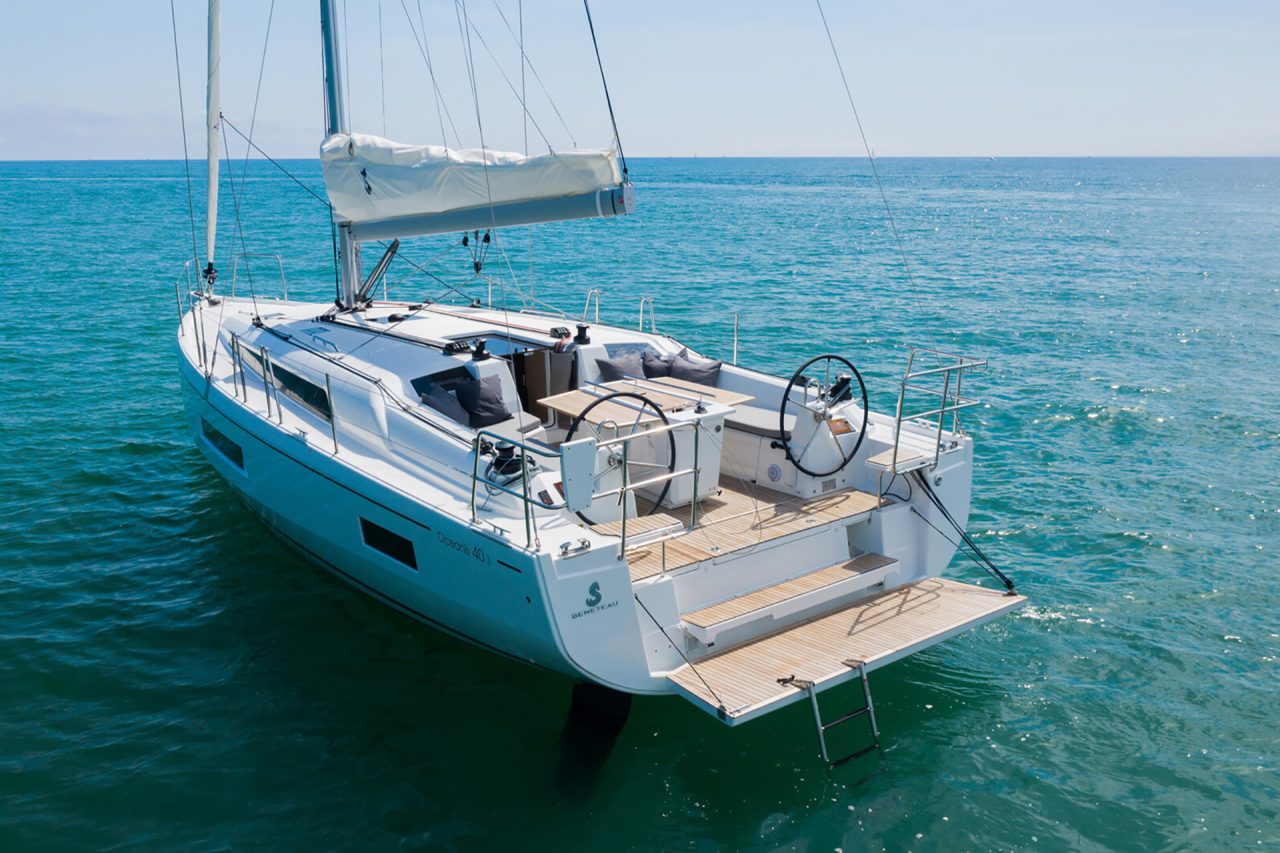 Beneteau 40.1 monohull anchored in clear blue water