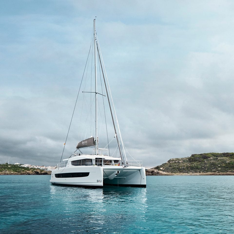 Anchored catamaran sailboat Bali 4.4 on water