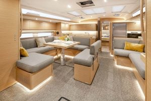 Dufour 530 sailboat interior dining and salon lounge area