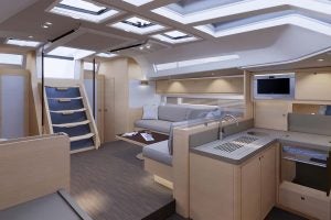 Salon et cuisine sur un voilier Dufour 61