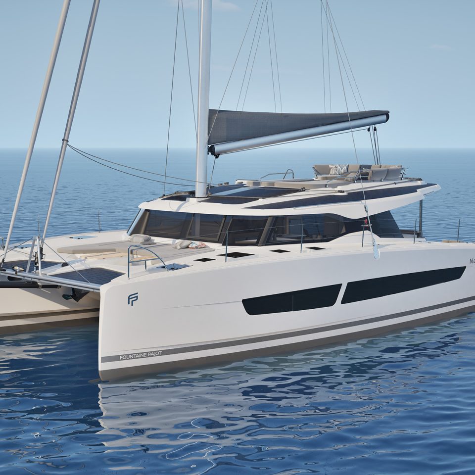 Luxury Fountaine Pajot 44 anchored at sea
