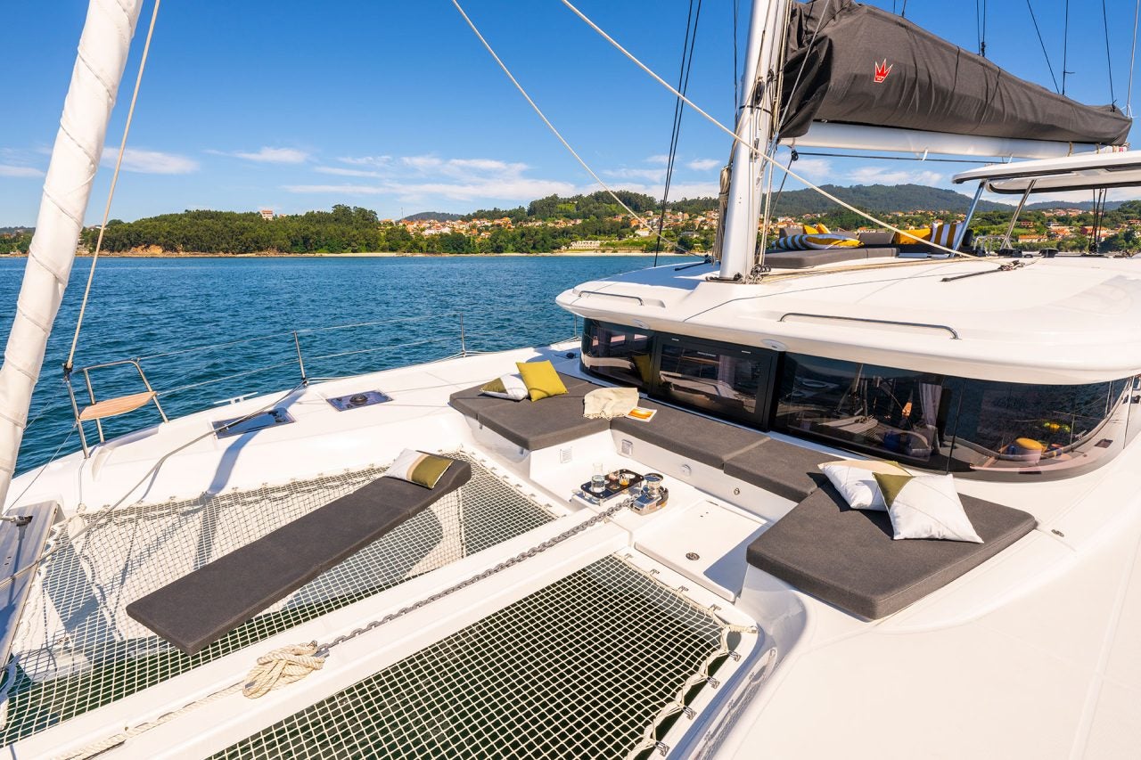 Lagoon 43 luxury catamaran foredeck trampoline