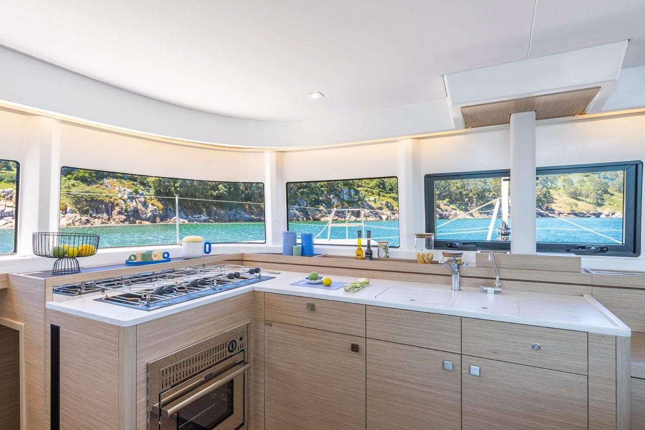 Lagoon 43 kitchen with stove and countertop space