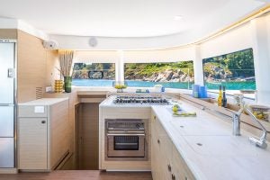 Lagoon 43 luxury catamaran kitchen with large windows