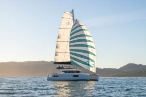 Luxury Lagoon 43 catamaran with sails up