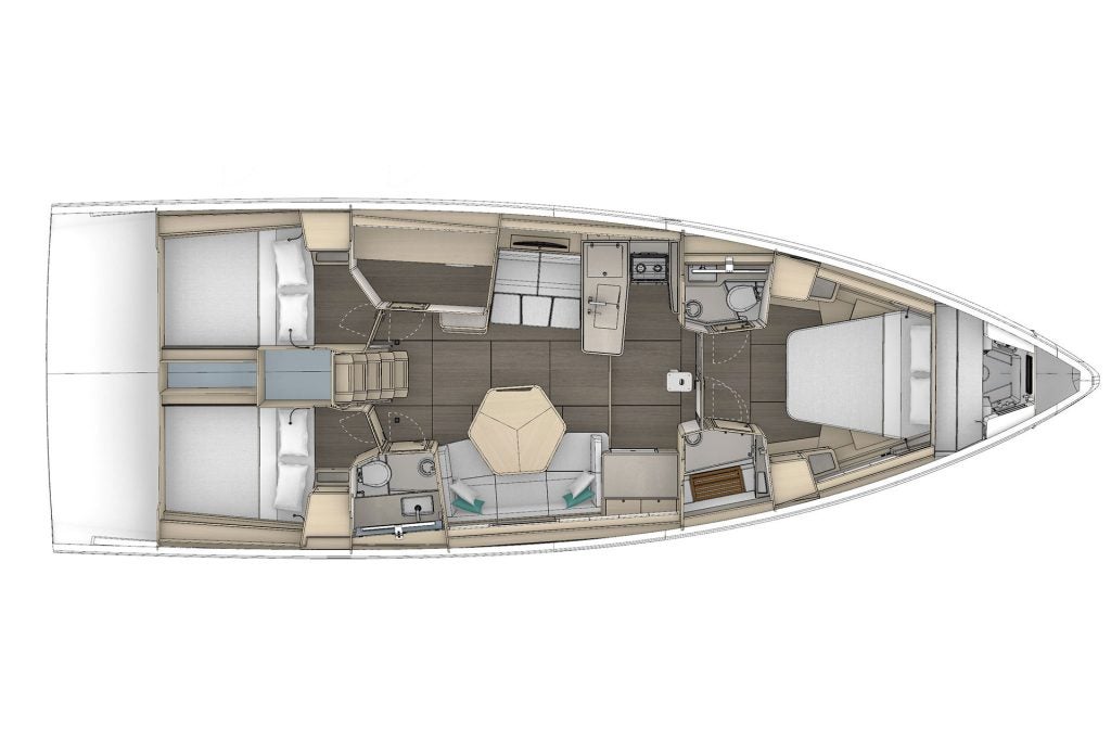 3 cabins front layout of the Dufour 48 Monohulls
