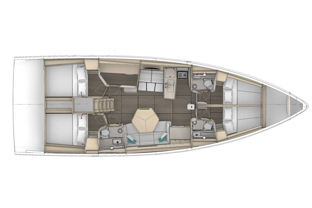 4 cabins front layout of the Dufour 48 Monohulls