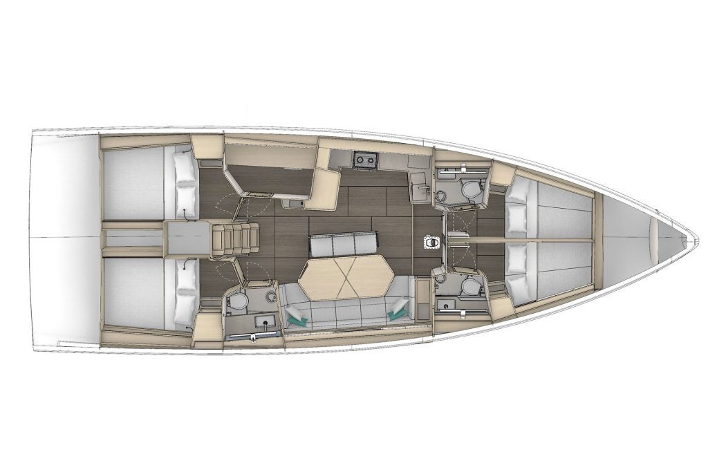 4 cabins side layout of the Dufour 48 Monohulls