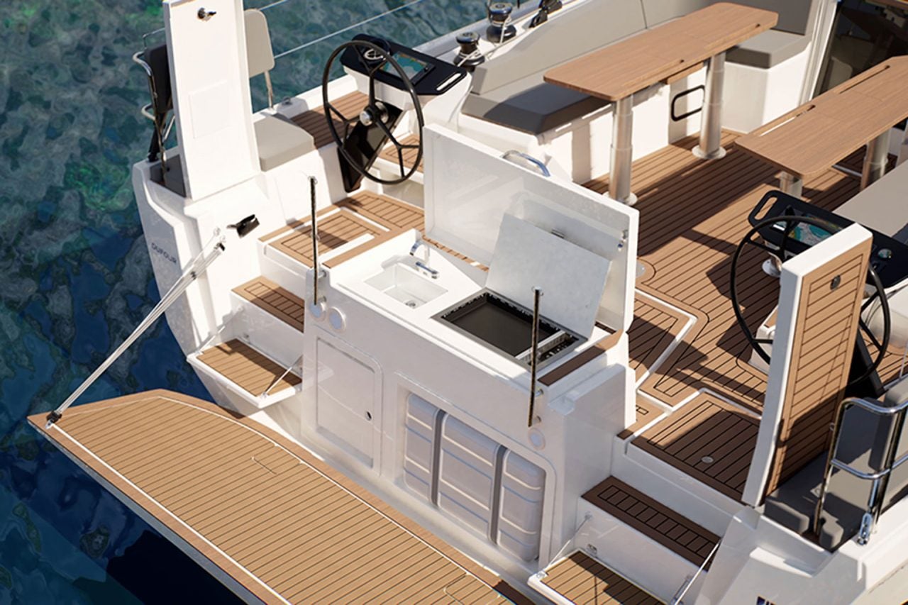 Aft swim platform on the Dufour 48 sailing yacht