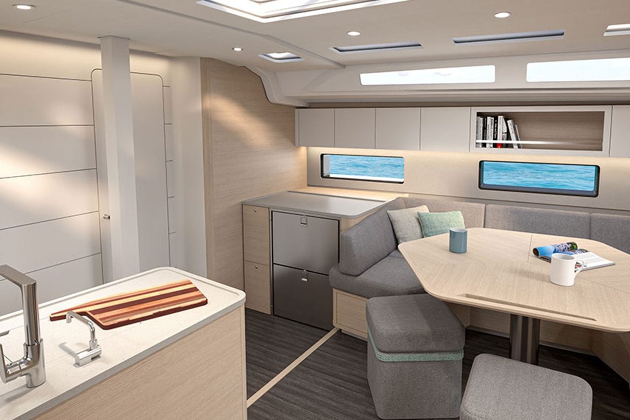 Salon interior of the luxury Dufour 48 monohull
