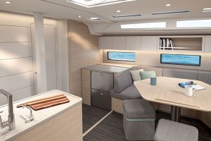 Salon interior of the luxury Dufour 48 monohull