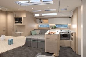 Dufour 48 sailing yacht salon and galley interior