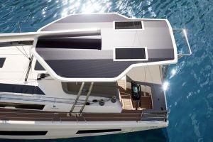 Dufour 48 monohull sailboat view of cockpit bimini top