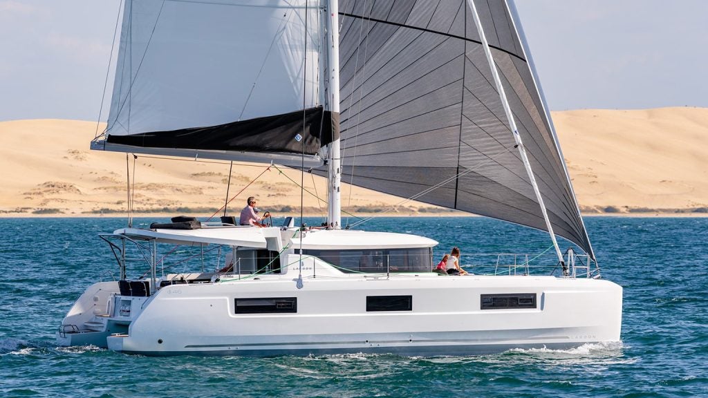 Lagoon 46 catamaran model at sail
