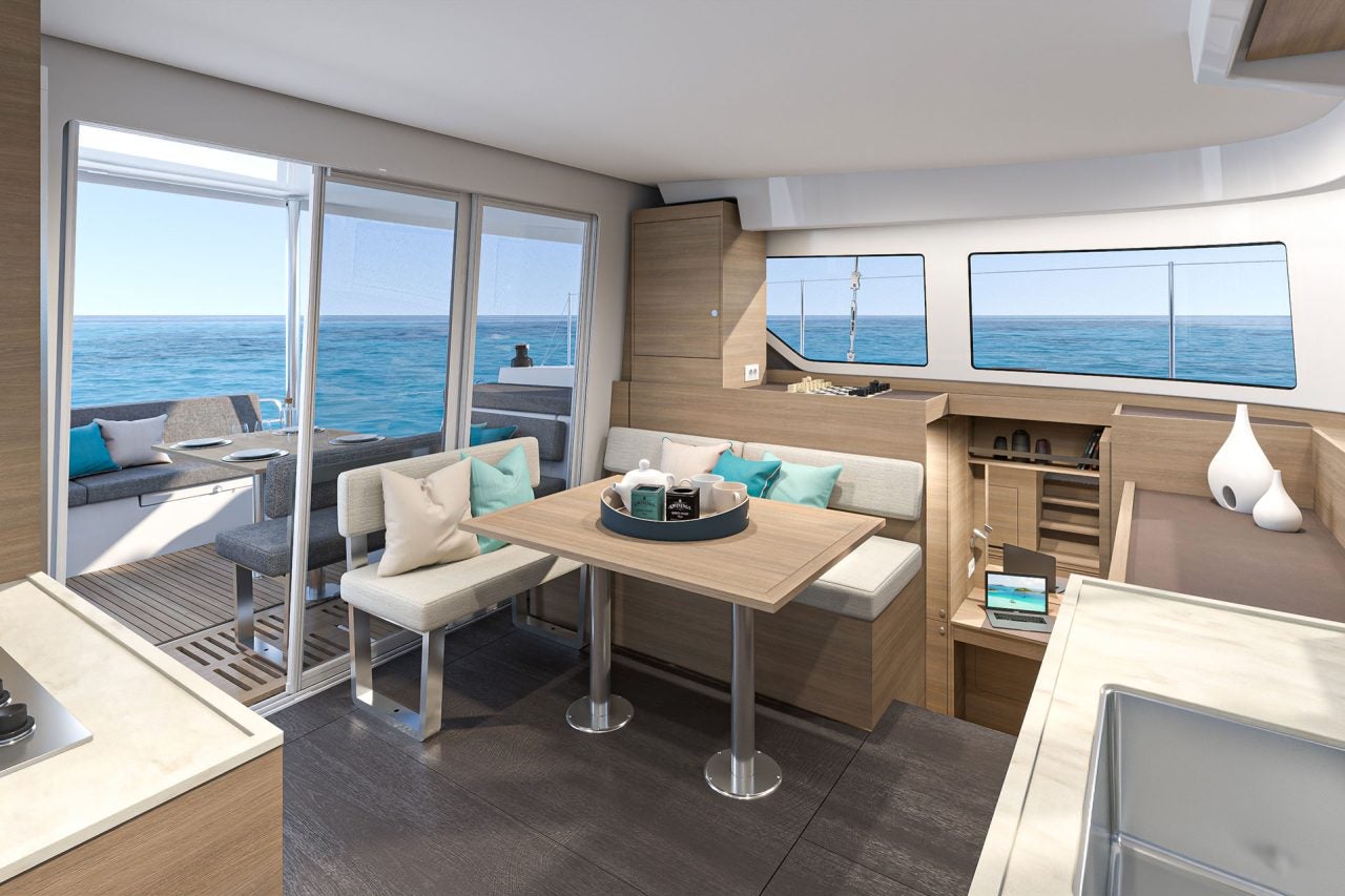 Interior saloon area of the Lagoon 38 catamaran
