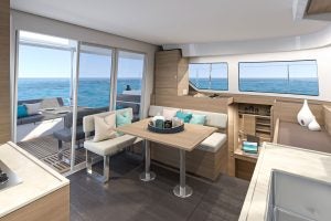 Interior saloon area of the Lagoon 38 catamaran