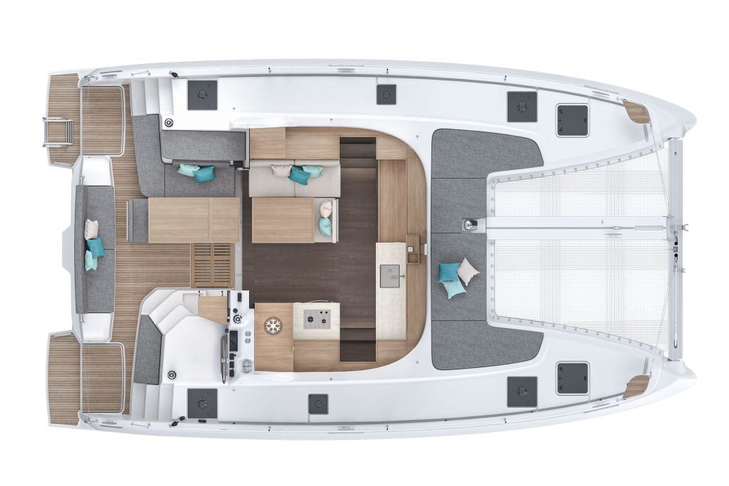 Main deck layout of the Lagoon 38 catamaran