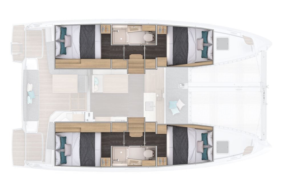 Main deck 3 layout of the Lagoon 38 catamaran