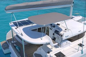 Helm area of the Lagoon 38 sailing catamaran