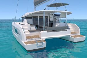Stern of the luxury Lagoon 38 sailing catamaran