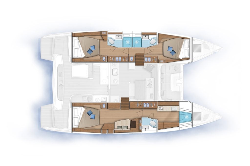 3 cabins layouts of the Lagoon 46 Iconic Catamaran
