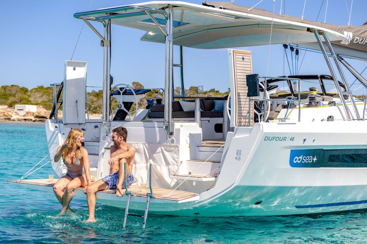 Aft swim platform on the Dufour 48 sailing yacht
