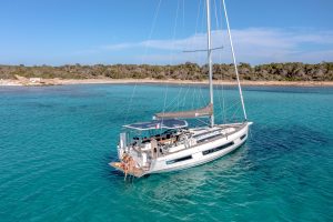 Top view of sailing yacht Dufour 48 swimming platform