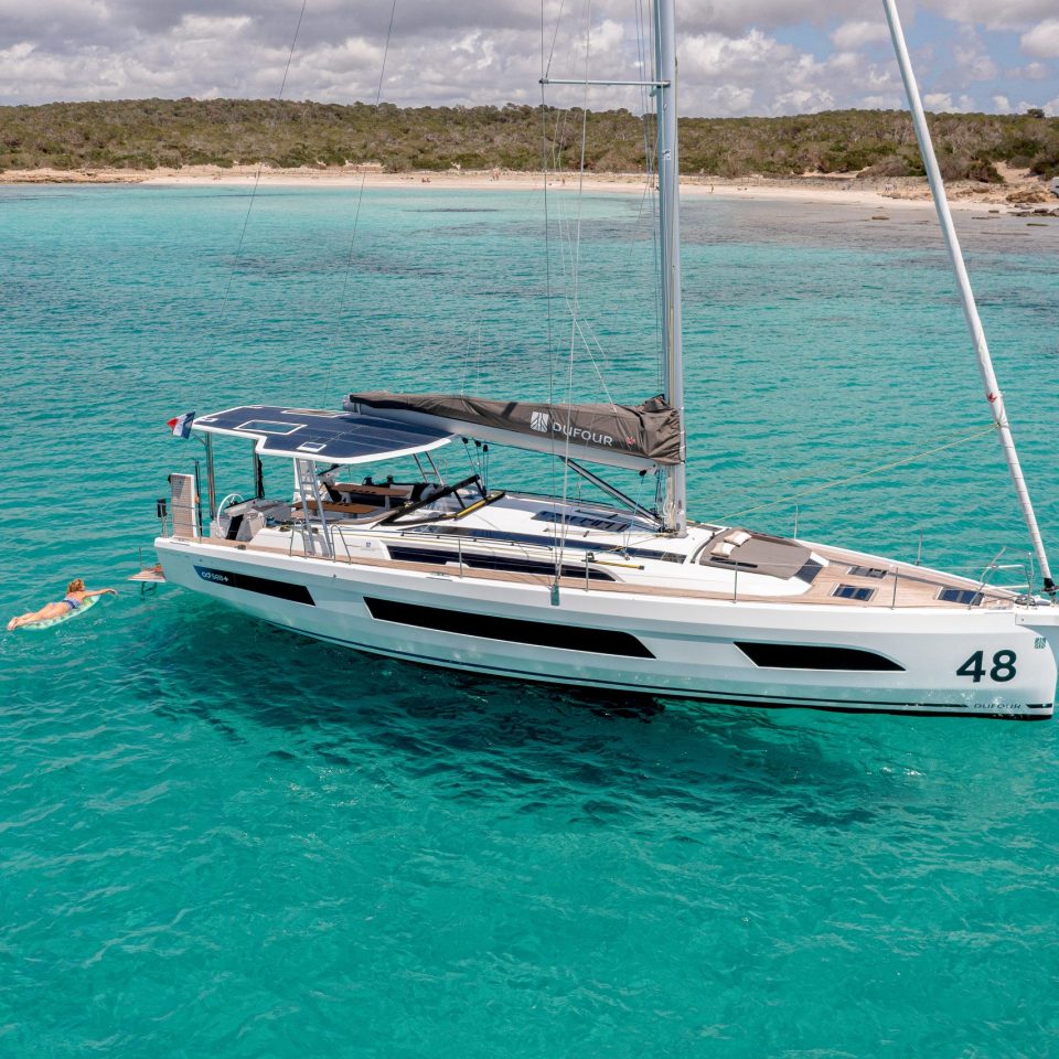Dufour 48 monohull sailboat top view of exterior