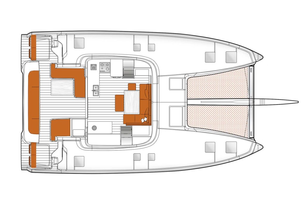 Plan du Excess 14 avec le cockpit et le salon