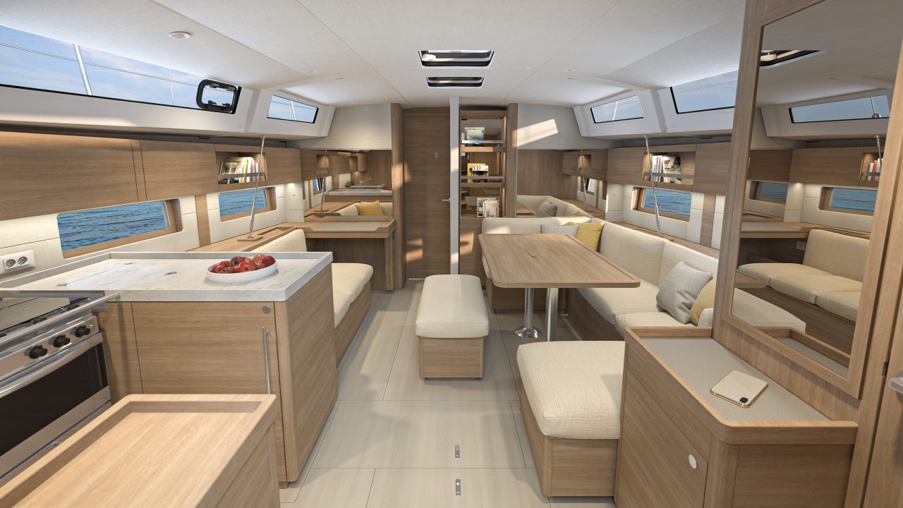 Oceanis 47 galley and saloon