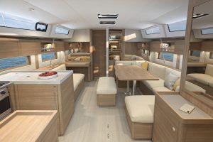 Oceanis 47 galley and saloon
