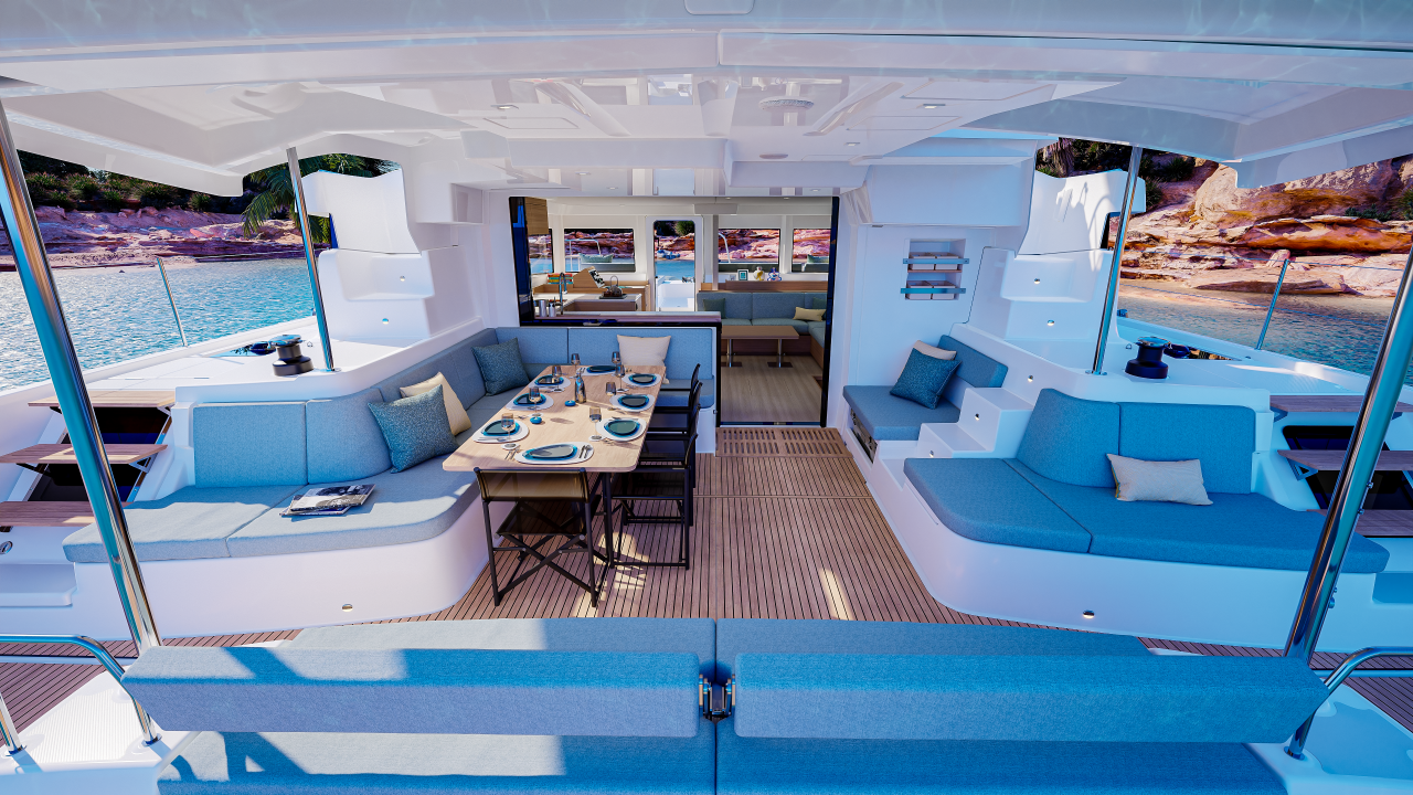 Lagoon 47 dining area and aft seating