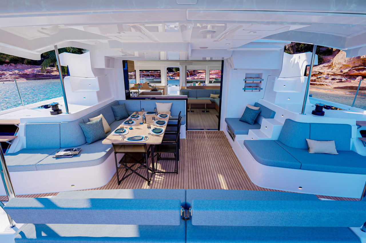 Lagoon 47 dining area and aft seating