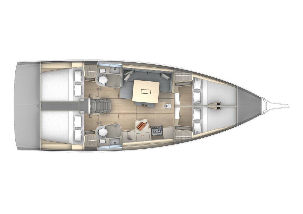 Dufour 41 4 cabin 2 heads layout