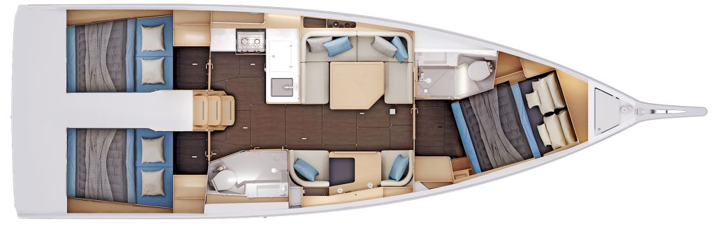 Sun Odyssey 415 cabin layout 3 cabins 2 heads